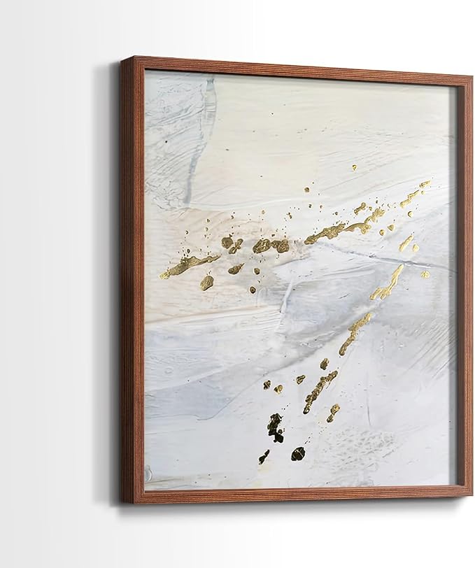 Renditions Gallery Set of 2 Peel & Stick Framed Prints, Modern Abstract Wall Art, Gold Sprinkle Oil Painting Wall Decor, Re-Stickable - Ready to Hang - 22"x28" - Walnut Frame LT588