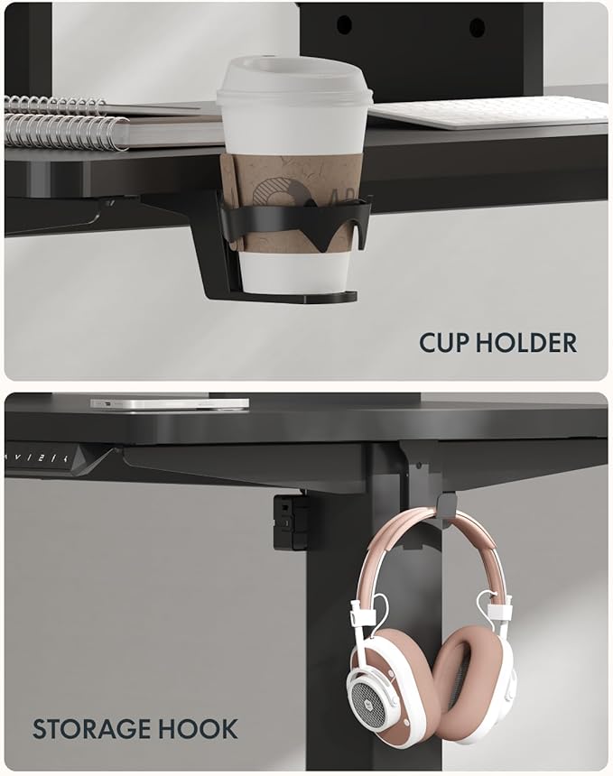 FLEXISPOT 71 x 32 Inch Large Standing Desk, Stand Up Desk with Splice Board, Rising Desks for Home Office, Office Desk with Headphone Hook (Black Frame + Black Top, 2 Packages)