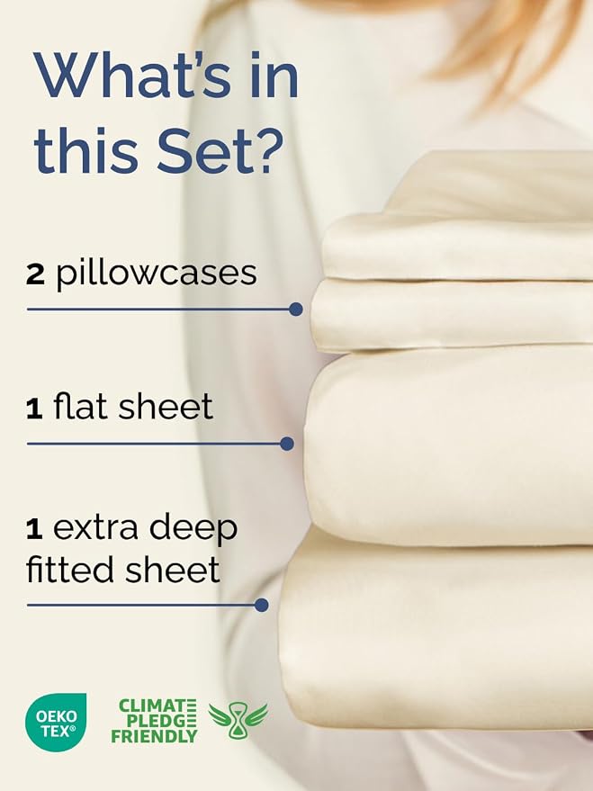 Extra Deep Twin Sheet Set - 4 Piece Breathable and Cooling Sheets - Hotel Luxury Bedding for Women, Men, Kids & Teens - Easy Secure Fit - Soft, Wrinkle Free and Comfy - Extra Deep Pockets - Off White