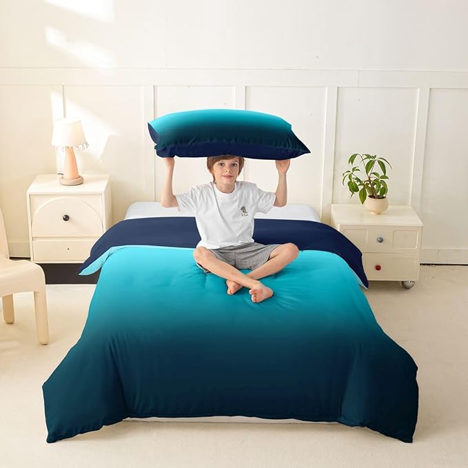 Erosebridal Ombre Blue Black Toddler Duvet Cover Modern Gradient Comforter Cover for Kids Teens Abstract Rainbow Bedding Set Contemporary Artwork Bed Set with Zipper