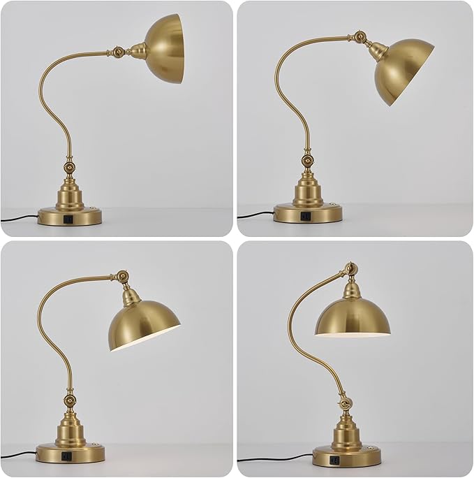Vintage Brass Gold Color Desk Lamp Decorative Table Lamp for Home Office Living Room Bedroom Desk Light, Rustic Industrial Farmhouse Antique Library Study Desk Lamp E26 LED Bulb Included