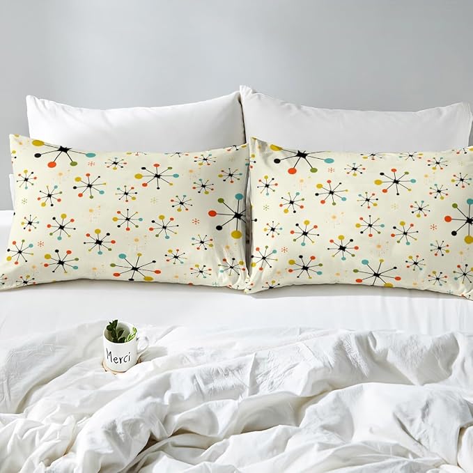 Erosebridal Modern Mid Century Bedding Sets Twin Retro Atomic Comforter Cover, Rainbow Grid Bed Set Vintage Fifties 1950s Duvet Cover, Aesthetic Abstract Art Quilt Cover Beige 2pcs (Zipper Closure)