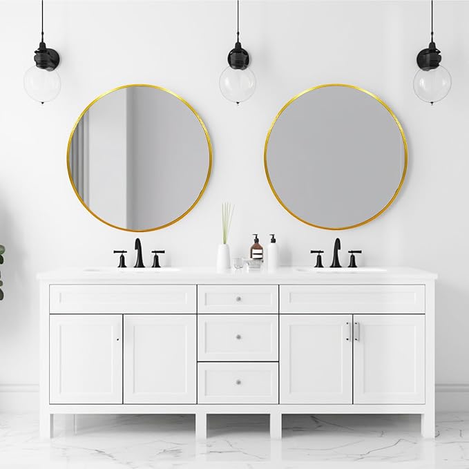 Gold Round Mirror 18 inch, Gold Circle Mirror, Round Wall Mirrors for Bathroom, Living Room, Hallway, Vanity, Over Sink, Mantel