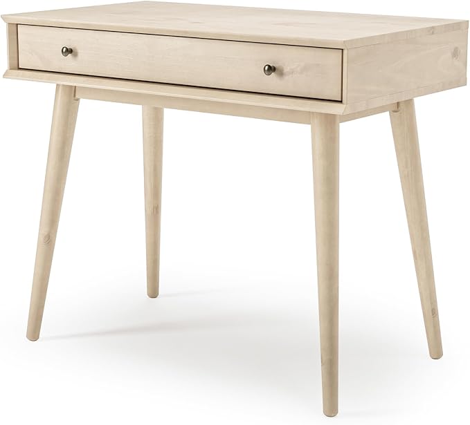 Camaflexi Mid-Century Modern Writing Desk / 35.83" W/Study Writing Table/Solid and Manufactured Wood/Natural Variations of Wood Grains/One Drawer/Partial Assembly, Light Oak