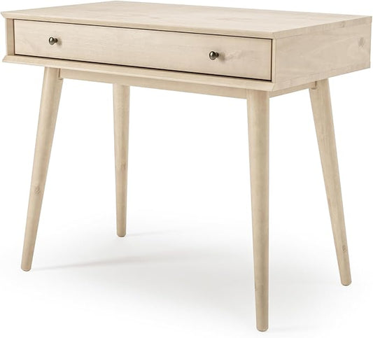 Camaflexi Mid-Century Modern Writing Desk / 35.83" W/Study Writing Table/Solid and Manufactured Wood/Natural Variations of Wood Grains/One Drawer/Partial Assembly, Light Oak