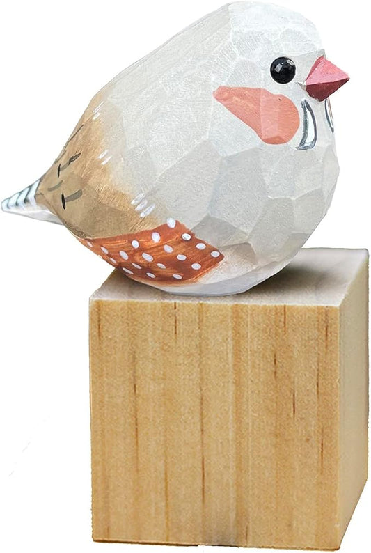 Bird Figurines Hand Carved Painted Wooden Statues for Home Decor, Gift for Bird Lovers,Housewarming, Birthday, Christmas, Anniversaries (NO.07-Grey Zebra Finch)