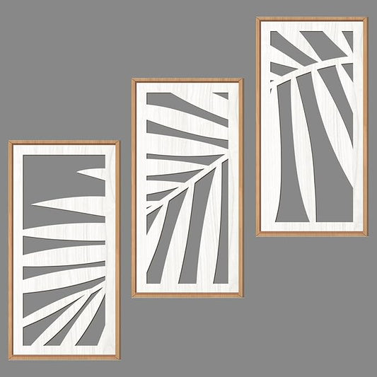 IARTTOP Tropical Palm Tree Leaf Wood Wall Art White Framed 8x16 Inch Set of 3 Hawaii Plant Leaves Wooden Wall Decor Minimalist Boho Artwork for Living room Bedroom Office