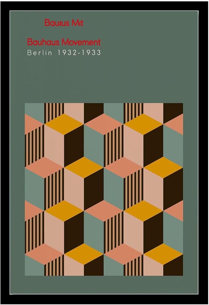 Canvas Painting Poster and Print Bauhaus Exhibition Poster Geometric Minimalist Abstract Wall Art Print Mid Century Modern Orange Sage Green Decor Modern Art Decoration for Living Room Bedroom and Office 8x12inch Solid wood