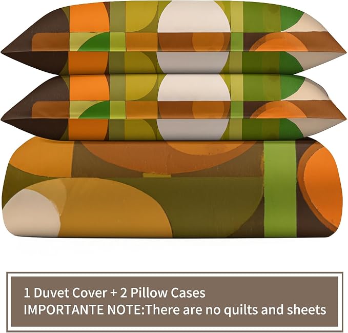 Mid Century Modern Duvet Cover Full Size, Vintage Colorful Geometric Bedding Set 3 Piece, Multicolor Geometric Patterned Comforter Cover with Zipper Soft Microfiber, 2 Pillowcases