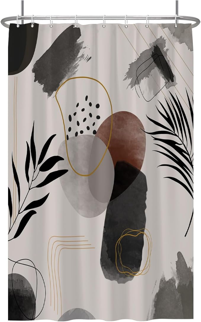 Baocicco Boho Shower Curtain Black Grey Plants Leaves Mid Century Modern Abstract Shower Curtains Decorative for Bathroom Waterproof Fabric Shower Curtain with Hooks 48x72 Inches