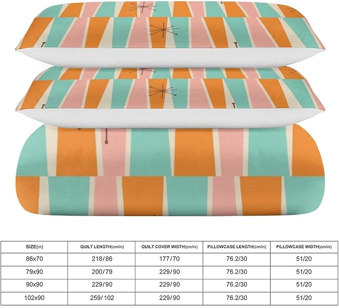 Modern Mid Century Duvet Cover Queen Retro Atomic Bedding Set, Rainbow Grid Comforter Cover Vintage Fifties 1950s Bed Set，Abstract Art Bedding 3 Piece (1 Duvet Cover 86"x70" + 2 Pillow Sham 20"x30")