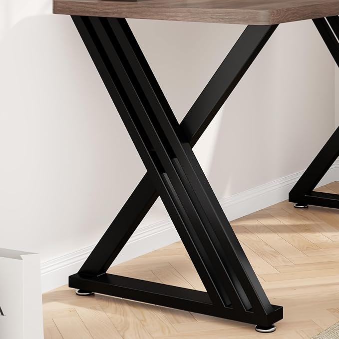 Metal Table Legs 28" H x 24" W Furniture Desk Bench Dining Table Legs Z Shape Heavy Duty Legs with Adjustable Feet Set of 2 Black