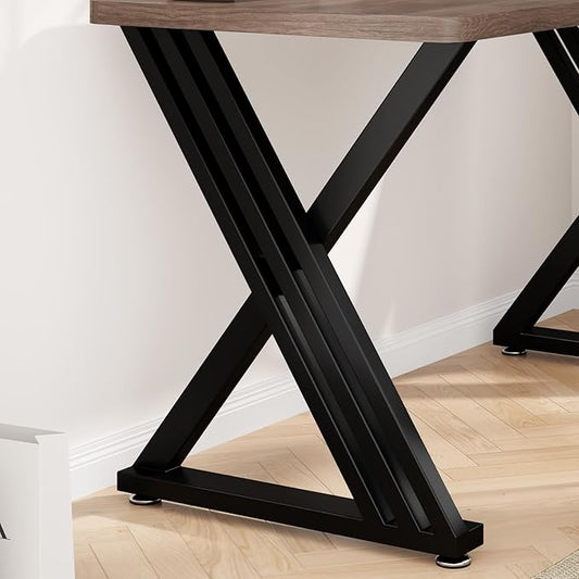 Metal Table Legs 28" H x 24" W Furniture Desk Bench Dining Table Legs Z Shape Heavy Duty Legs with Adjustable Feet Set of 2 Black