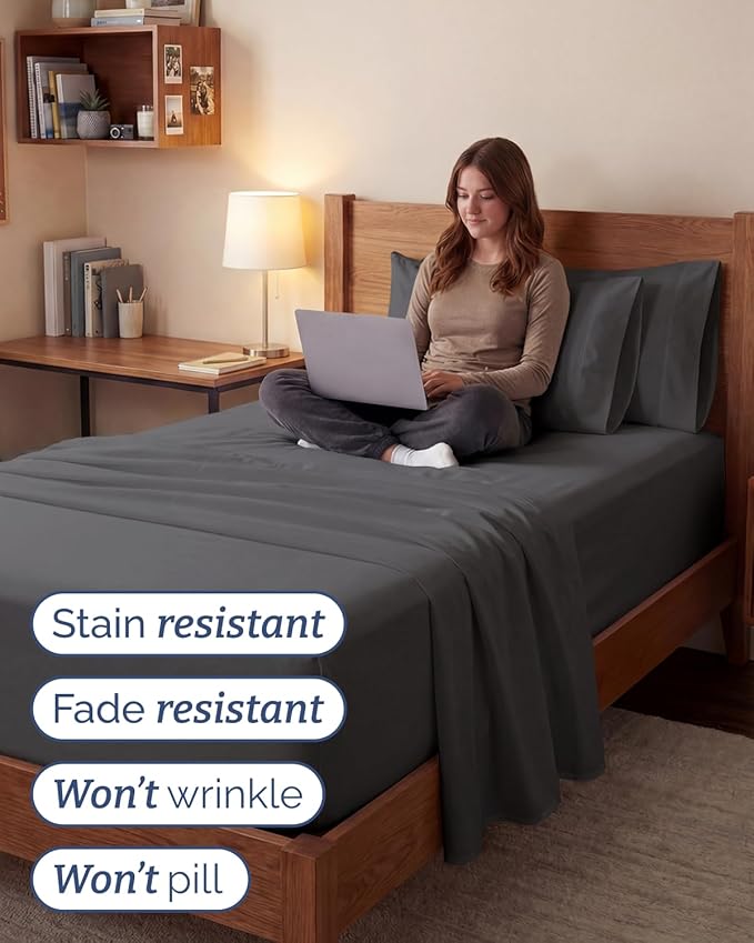 Extra Deep Twin XL Sheet Set - 4 Piece College Dorm Bed Sheets Set with Extra Deep Pockets - Ultra-Soft, Comfy & Breathable Bedding for Women, Men, Kids & Teens - Wrinkle Free & Fade Resistant - Grey