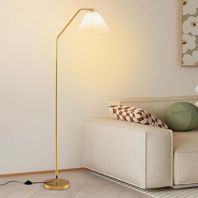 Tangkula Arc Floor Lamp, Modern 66”H Tall Standing Lamp with Adjustable Lamp Head, Pleated Lampshade & Foot Switch, Tall Reading Lamp for Living Room, Bedroom & Office (White, 66" H)