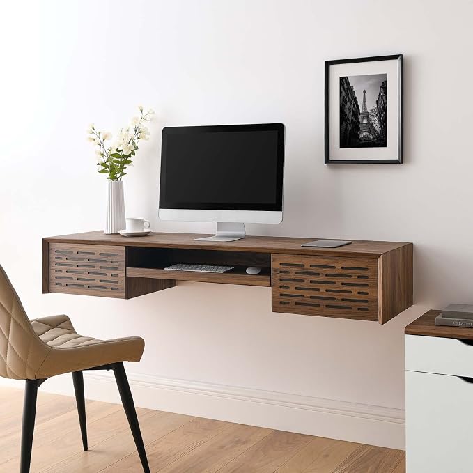 Modway EEI-5744-WAL Merit 60" Wall Mount Wood Office Desk, Walnut