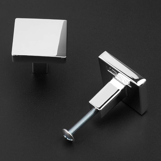 KOOFIZO 10 Pack Polished Chrome Cabinet Knobs Chrome Drawer Knobs K03 Square Single Hole Cabinet Pulls for Cabinets Drawer Dresser Cupboard Bedroom Closet Bathroom Vanity