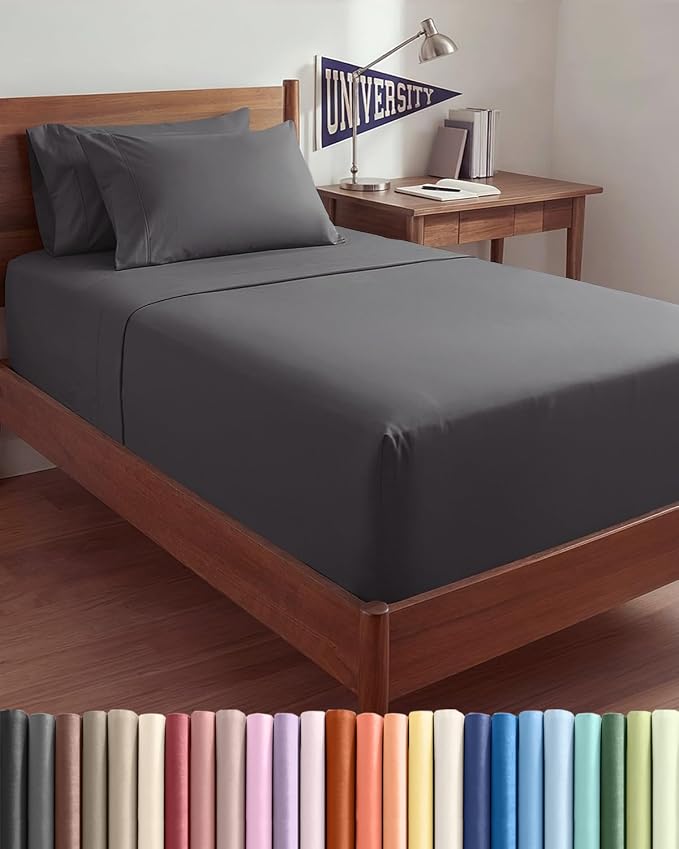 Extra Deep Twin XL Sheet Set - 4 Piece College Dorm Bed Sheets Set with Extra Deep Pockets - Ultra-Soft, Comfy & Breathable Bedding for Women, Men, Kids & Teens - Wrinkle Free & Fade Resistant - Grey