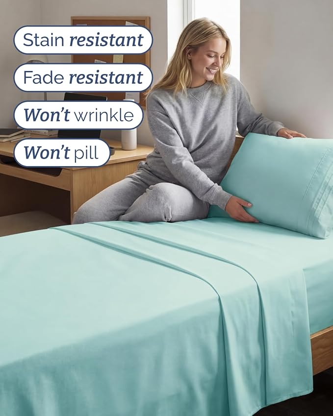 Twin XL Size 3 Piece Sheet Set - Comfy Breathable & Cooling Sheets - Hotel Luxury Bed Sheets for Women & Men - Deep Pockets, Easy-Fit, Soft and Wrinkle Free Sheets - Spa Blue Oeko-Tex Bed Sheet Set