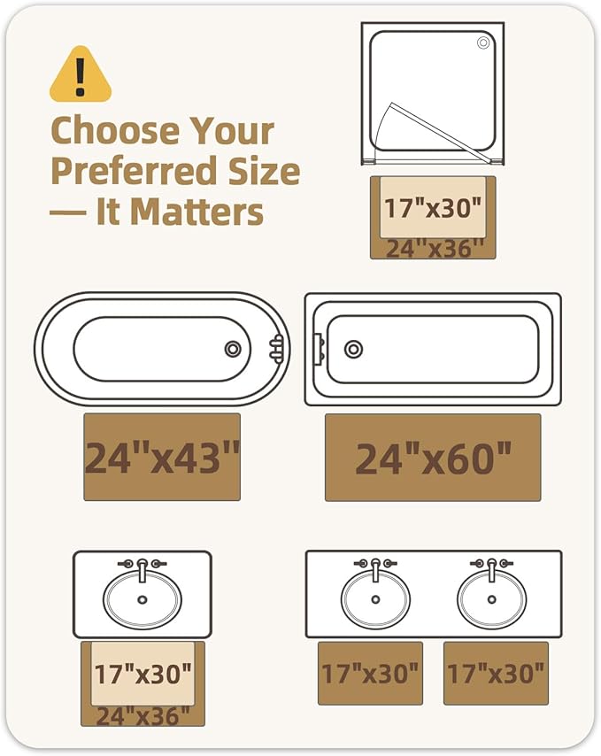 Color&Geometry Beige Stone-Texture Bathroom Rug, Ultra-Thin, Non Slip, Washable and Quick Dry Shower Mat, 17"x30" Small Luxury Shower Mat for Bathroom Floor/Outside Shower