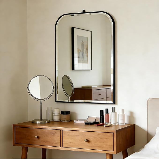 POZINO Beveled Bathroom Mirror, 22"x35" Vanity Mirror with Stainless Steel Frame, Modern Rectangle Wall Mirrors for Entryway Hallway Bedroom Fireplace Living Room