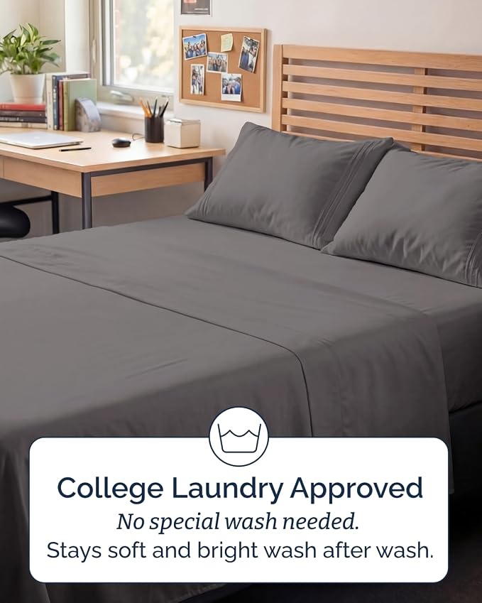 Full XL Bed Sheet - 4 Piece Full XL Bed Sheets Set - Ultra-Soft, Breathable & Cooling - Hotel Luxury Bedding for Women & Men with Deep Pockets - Wrinkle Free & Fade Resistant - Oeko-Tex - Dark Grey