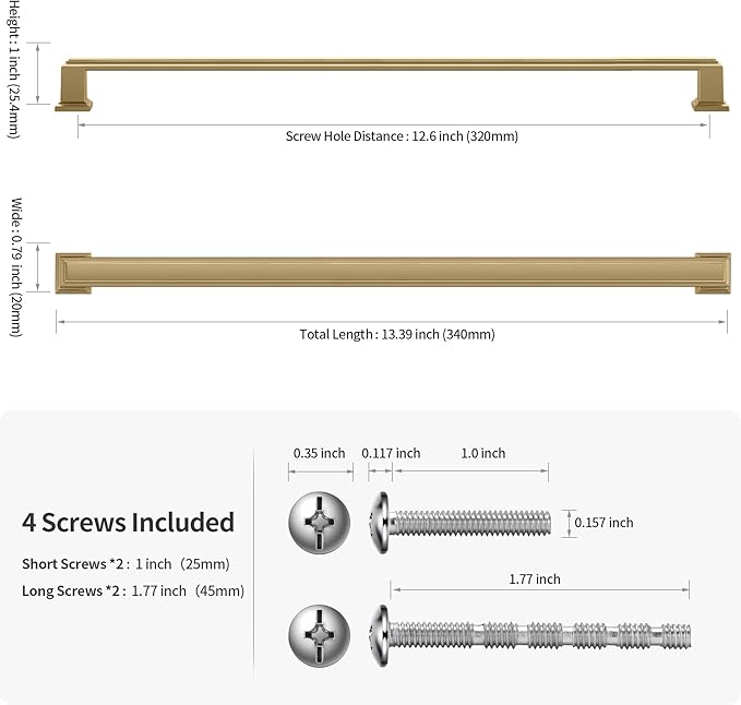 10 Pack 12.6 Inch(320mm) Hole Center Brushed Champagne Bronze Modern Cabinet Pulls Kitchen Cabinet Handles Kitchen Cabinet Hardware Timeless Drawer Pulls for Dresser Wardrobe, Champagne(12.6x10)