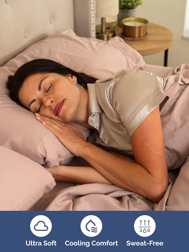 Extra Deep Split King Sheet Set - 7 Piece Breathable and Cooling Sheets - Hotel Luxury Bedding for Women, Men, Kids & Teens - Easy Secure Fit - Soft, Wrinkle Free & Comfy - Extra Deep Pockets - Mauve