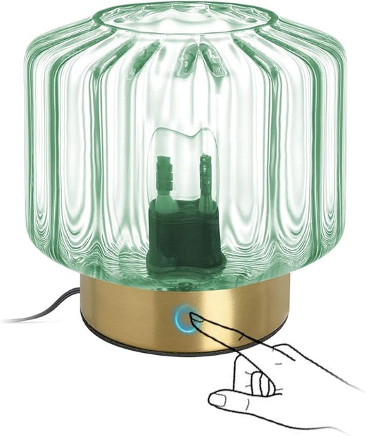 Bedside Table Lamp Touch nightstand lamp with Dark Green Glass Shade Mid Century Modern Table lamp Gold Desk lamp Small Mini Vintage Table Light for end Table Bedroom Living Room Office