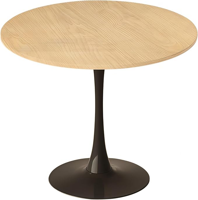 23.6 Inch Tulip Dining Table, Mid-Century Natural Wood Round Kitchen Table with MDF Tabletop and Pedestal Base, Modern Leisure Table for Small Space Kitchen Dining Room