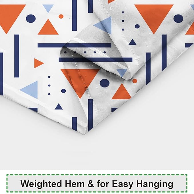 Abstract Geometric Shower Curtain Boho Orange Triangle Navy Blue Stripes Pattern Design for Modern Minimalist Bathroom Decor Accessories Shower Curtain Set with 6 Hooks, 36x72 Inches