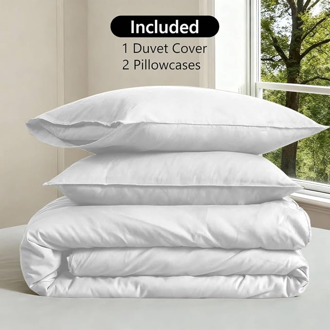 FALUCA French Linen Blend Duvet Cover Set 3Pcs King (104"x92") - Soft, Breathable, Cooling Farmhouse Bedding for Summer Hot Sleeper (King, White)