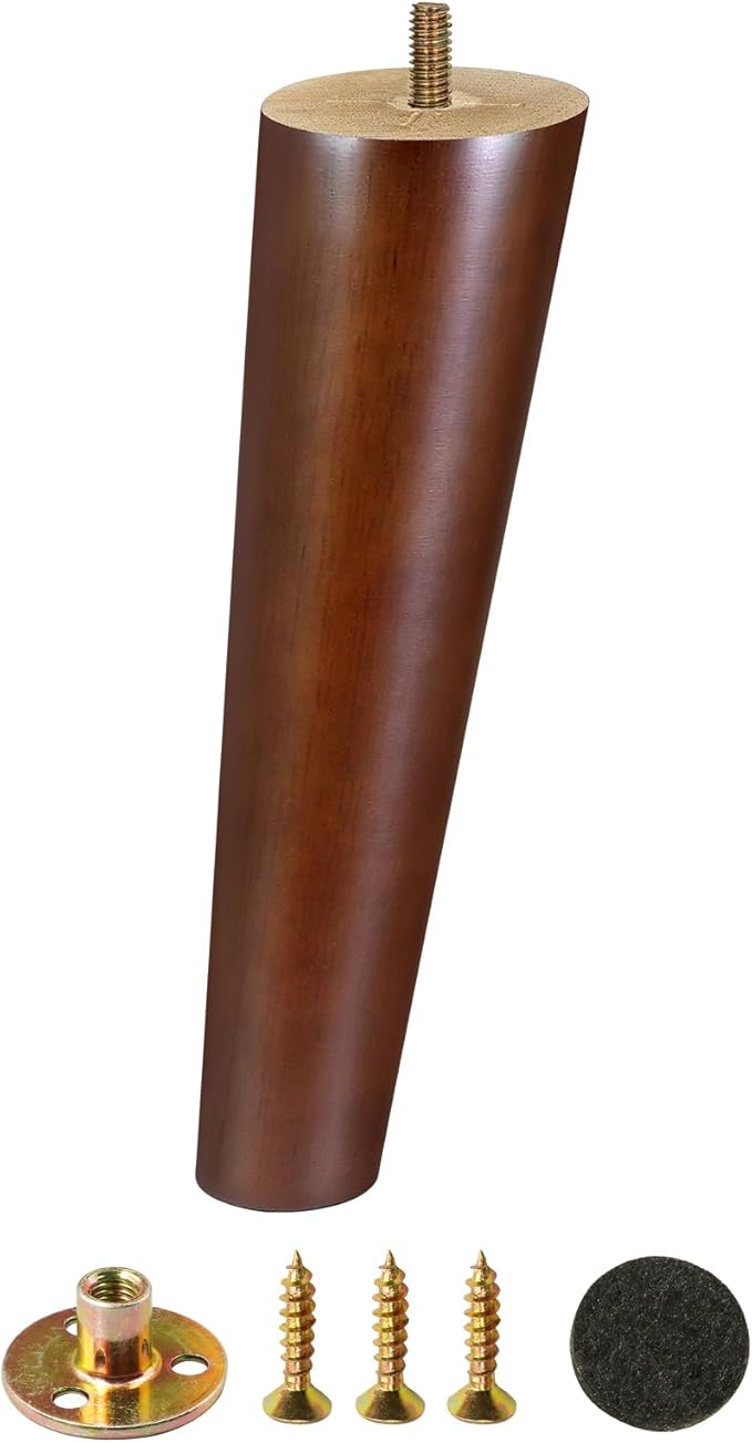 FoDau770 Brown Rubber Wood Furniture Legs 9 Inches, 5/16" UNC Slant Tapered Wood Feet Mid Century Sofa Legs, Wooden Furniture Feet Replacement Parts for Cabinet Couch Dresser Chair Ottoman Table