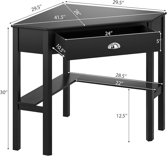 Nightcore Corner Desk for Small Space, Wood Corner Computer Desk, Compact Writing Table w/Drawer & Storage Shelves, Space Saving Study Workstation, Laptop PC Corner Table for Home Office