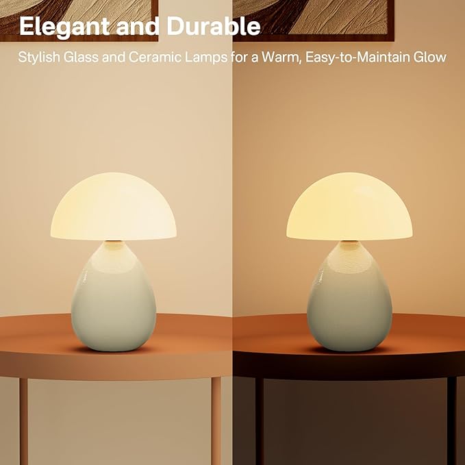 Mushroom Lamp Table Lamp for Bedroom,Ice Crackle Desk Lamp Bedside Small Lamps for Living Room Night Stands,Table Lamps Cute Modern Mid Century Lamps(Cream-Ice Crackle)