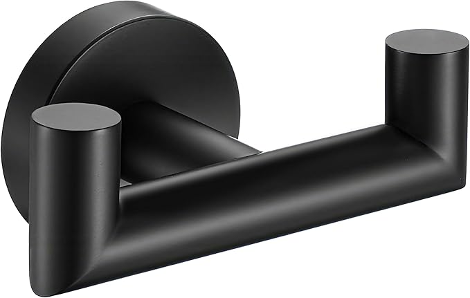 Towel Hooks for Bathrooms, Matte Black Towel Hook for Kitchen Bathroom, SUS304 Stainless Steel Coat Hook, Heavy Duty Double Towels Holder Hooks for Hanging Towels, Coats, sponges, Wall Mount, 1 Pack