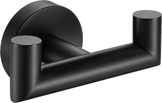 Towel Hooks for Bathrooms, Matte Black Towel Hook for Kitchen Bathroom, SUS304 Stainless Steel Coat Hook, Heavy Duty Double Towels Holder Hooks for Hanging Towels, Coats, sponges, Wall Mount, 1 Pack