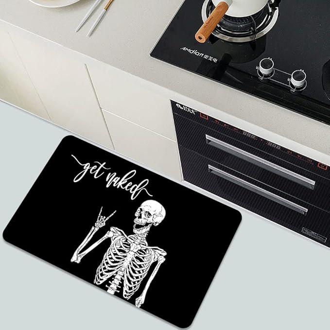 Diatomaceous Earth Bath Mat,Black Funny Skull Non-Slip Volume Super Absorbent Fast Drying for Bathroom Kitchen Door mat,Eco-Friendly Easy to Clean 20×31Inch (50 * 80cm)