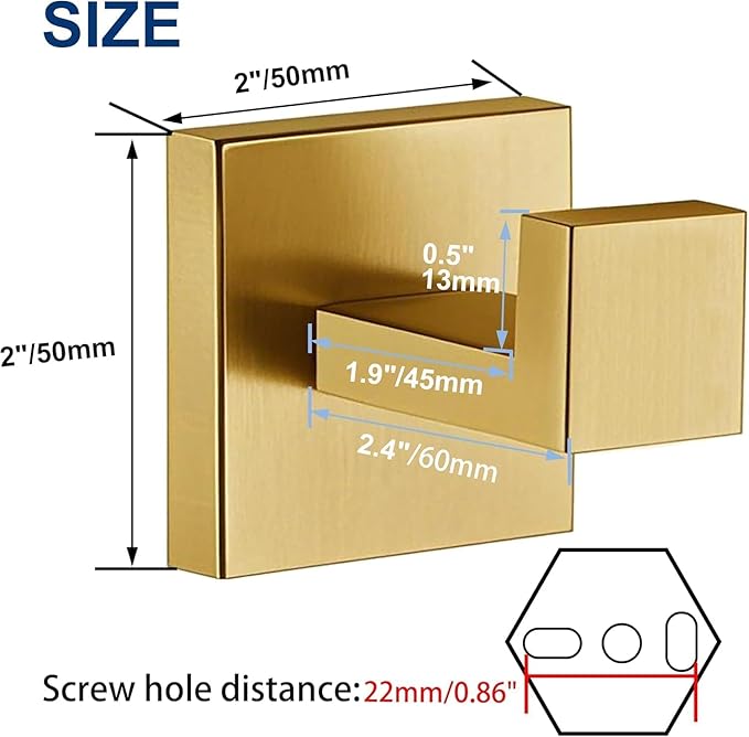 Towel Hooks for Bathrooms, Brushed Gold Towel Hook for Kitchen Bathroom, SUS304 Stainless Steel Coat Hook, Heavy Duty Towels Holder Hooks for Hanging，2 Packs