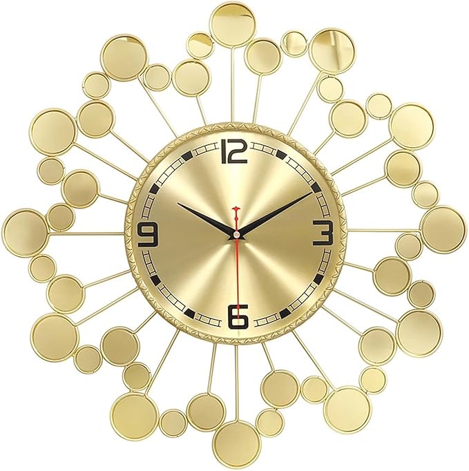 Mid Century Modern Gold Silent Wall Clock Non Ticking for Living Room, 23 inch Decorative Round Black Clock for Wall, Unique Metal Fancy Clock Wall Decor for Bedroom Entryway