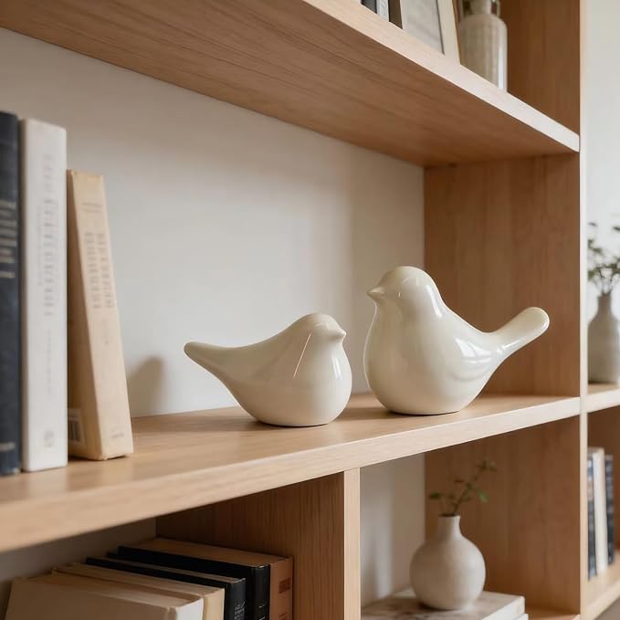 statueBird Statues, Modern Home Decor, Suitable for desks, Bookshelves, bedrooms, Living Rooms, cabinets, and Fireplace Mantel Decorations. Ceramic Animal Statues. (White)