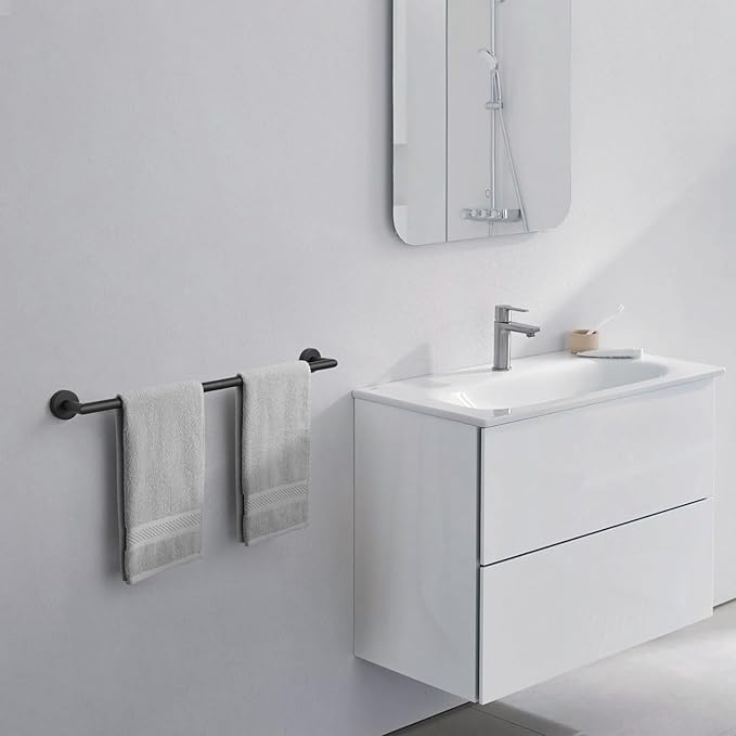 Bath Towel Bar 30 Inch Towel Rack for Bathroom Wall Mount Heavy Duty Bath Towel Holder Modern Towel Rod Black Towel Hanger Bathroom Accessories Towel Rail Stainless Steel Single Towel Bars Matte Black