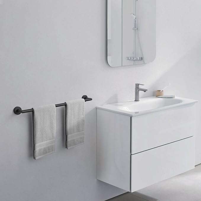 Bath Towel Bar 30 Inch Towel Rack for Bathroom Wall Mount Heavy Duty Bath Towel Holder Modern Towel Rod Black Towel Hanger Bathroom Accessories Towel Rail Stainless Steel Single Towel Bars Matte Black