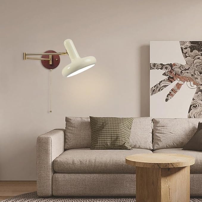 Swing Arm Wall Lamp with Pull, Retractable Vintage Sconce for Bedroom, Living Room, Office