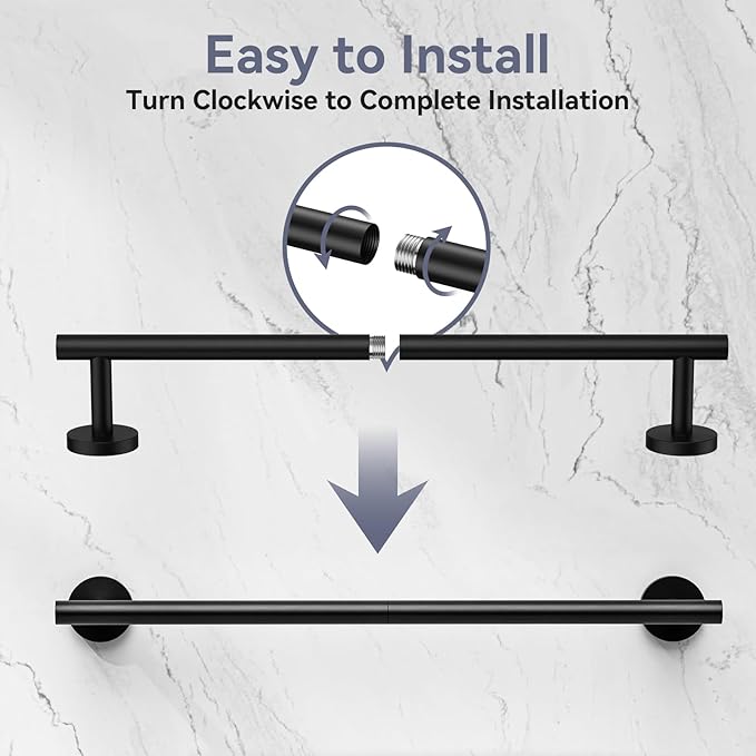 Matte Black Towel Bar, 18 Inch Bathroom Towel Rack, Towel Holder Wall Mounted, Thicken SUS304 Stainless Steel Towel Rod Modern Home Decor (Total Length 20-Inch)