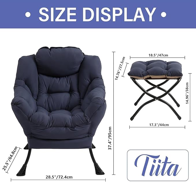 Tiita Modern Large Accent Chair with Ottoman, Navy, Comfy Leisure Sofa Armchair with Ottoman, Reading Chair with Footrest for Bedroom, Living Room, Dorm Rooms