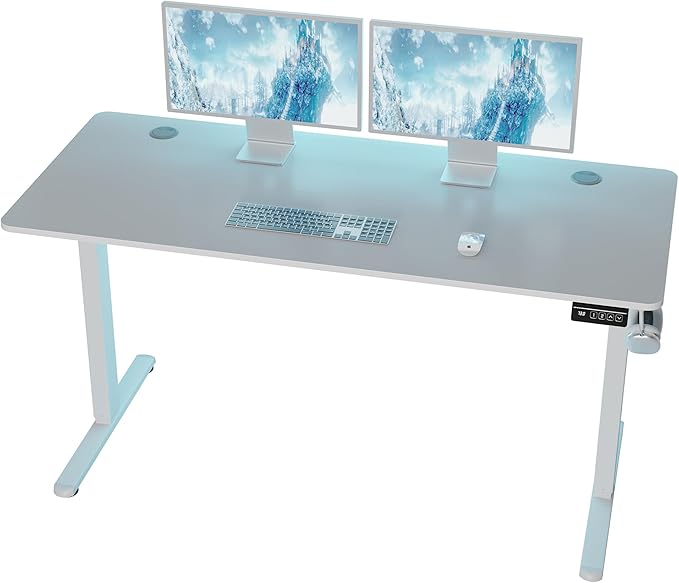 Shintenchi Standing Desk, 55x24 Inch Height Adjustable Electric Sit Stand up Desk, Ergonomic Rising Computer Table, Modern Lift Gaming Desk Workstation for Home Office, White
