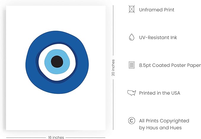 HAUS AND HUES Evil Eyes Poster - Abstract Blue Art Prints for Room Aesthetic, Big Eyes Painting (Unframed, 16x20)