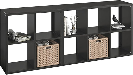 IRONMIX Metal Cube Storage Organizer, Short Bookshelf with Storage, 2 Tier Black Bookshelf Horizontal, Short Display Cabinet, Small Cube Bookcase TV Stand for Home Office Library (Black, 700+1037)