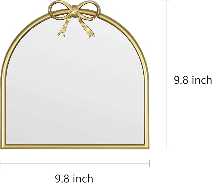 9.8-inch x 9.8-inch Arched Plastic wall Mirror with Bow at top, Modern Decorative Mirror, Small Arched wall Mirror Suitable for entryways and hallways (Gold, 9.8x9.8 inch)